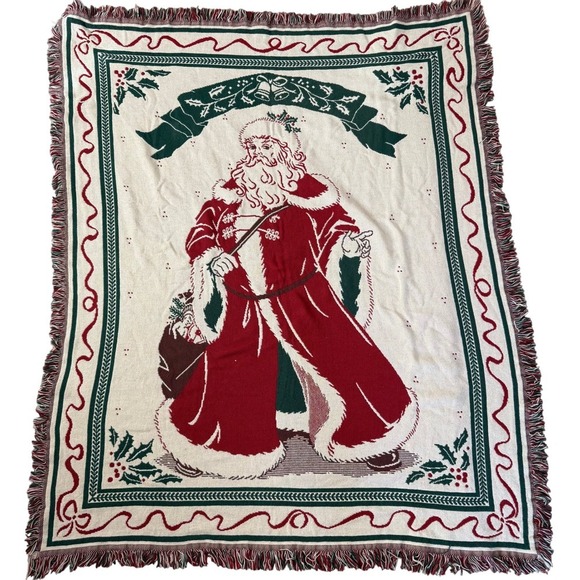 Goodwin Weavers Other - Goodwin Weavers Christmas Throw Blanket Old World Santa Red Green White Holly